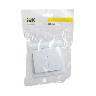 Выключатель двухклавишный встраиваемый IEK Вега ВС10-2-0-ВБ, 10 А, белый