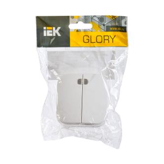 Выключатель двухклавишный накладной IEK Glory ВС20-2-1-ХБ, с подсветкой, 10 А, белый