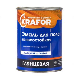 Эмаль ПФ-266 для пола Krafor, алкидная, глянцевая, 0,9 кг, красно-коричневая