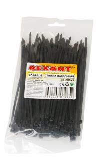Хомут-стяжка Rexant, нейлон, 4,8 x 200 мм, 100 шт, черный