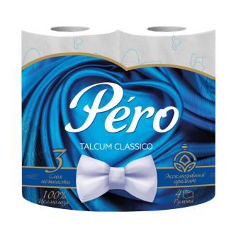 Туалетная бумага Pero Talcum, трехслойная, 4 рулона, белая