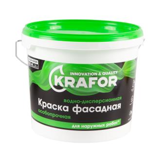 Краска водно-дисперсионная фасадная особопрочная Krafor, 6,5 кг, белая