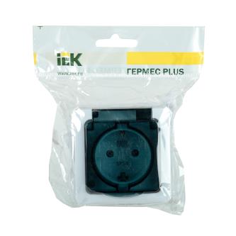 Розетка накладная IEK Гермес Plus, с крышкой, с заземлением, 16 А, 250 В, IP54, дымчатая