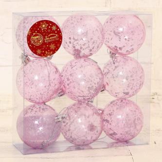 Набор елочных шаров Зимнее волшебство Дженна прозрачный, d 6 см, 9 шт, розовый