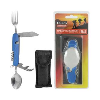 Набор походный Ecos TS-034, 6 в 1 (нож, открывалка, консервный нож, вилка, ложка, штопор)