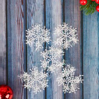 Украшение декоративное новогоднее Зимнее волшебство Снежинка-пушинка, d 6 см, 6 шт, белое