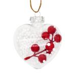 Елочный шар Сердце (снег, ягоды), 9 x 5,5 x 11 см, прозрачный
