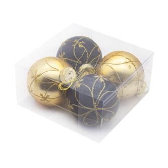 Набор елочных шаров SYQF-0122295, d 8 см, 4 шт, черный/золото