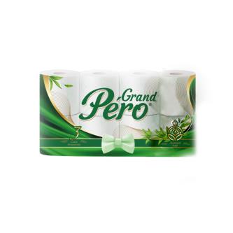 Туалетная бумага GrandPero Зеленый чай, трехслойная, 8 рулонов, белая