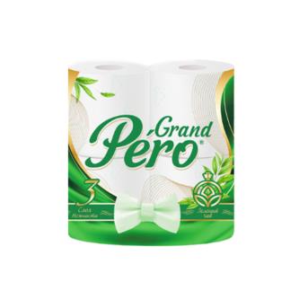 Туалетная бумага GrandPero Зеленый чай, трехслойная, 4 рулона, белая