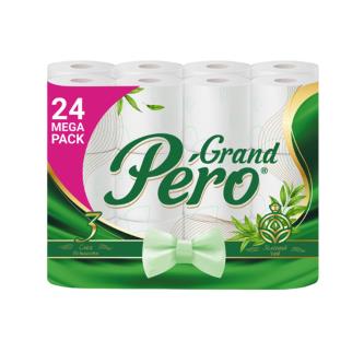 Туалетная бумага GrandPero Зеленый чай, трехслойная, 24 рулона, белая