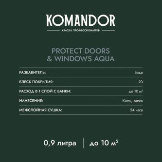 Эмаль для окон и дверей Komandor Protect Doors&Widows Aqua, полуматовая, база А, белая, 0,9 л