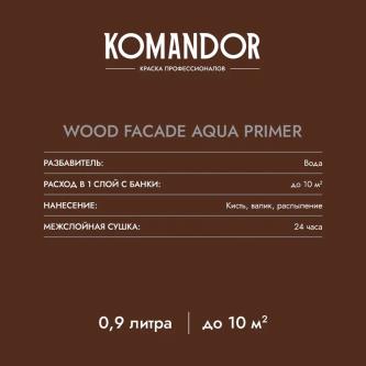 Грунт-антисептик для дерева Komandor Wood Facade Aqua Primer, 0,9 л