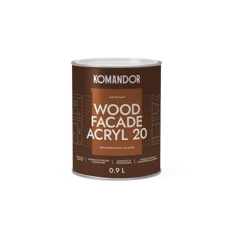 Краска для деревянных фасадов Komandor Wood Facade Acryl 20, полуматовая, база А, белая, 0,9 л