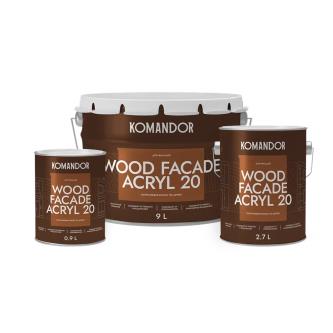 Краска для деревянных фасадов Komandor Wood Facade Acryl 20, полуматовая, база А, белая, 0,9 л