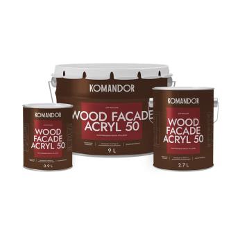 Краска для деревянных фасадов Komandor Wood Facade Acryl 50, база C, бесцветная, 2,7 л