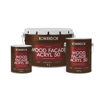 Краска для деревянных фасадов Komandor Wood Facade Acryl 50, полуглянцевая, база А, белая, 0,9 л