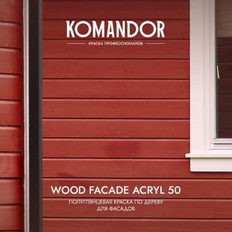 Краска для деревянных фасадов Komandor Wood Facade Acryl 50, полуглянцевая, база А, белая, 2,7 л