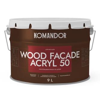 Краска для деревянных фасадов Komandor Wood Facade Acryl 50, полуглянцевая, база А, белая, 9 л