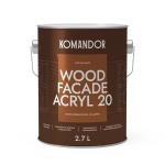 Краска для деревянных фасадов Komandor Wood Facade Acryl 20, полуматовая, база А, белая, 2,7 л