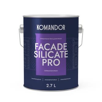 Краска фасадная Komandor Facade Silicate Pro, глубокоматовая, база А, белая, 2,7 л
