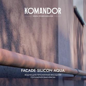 Краска фасадная Komandor Facade Silicon Aqua, глубокоматовая, база А, белая, 9 л