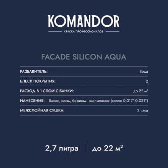 Краска фасадная Komandor Facade Silicon Aqua, глубокоматовая, база А, белая, 9 л